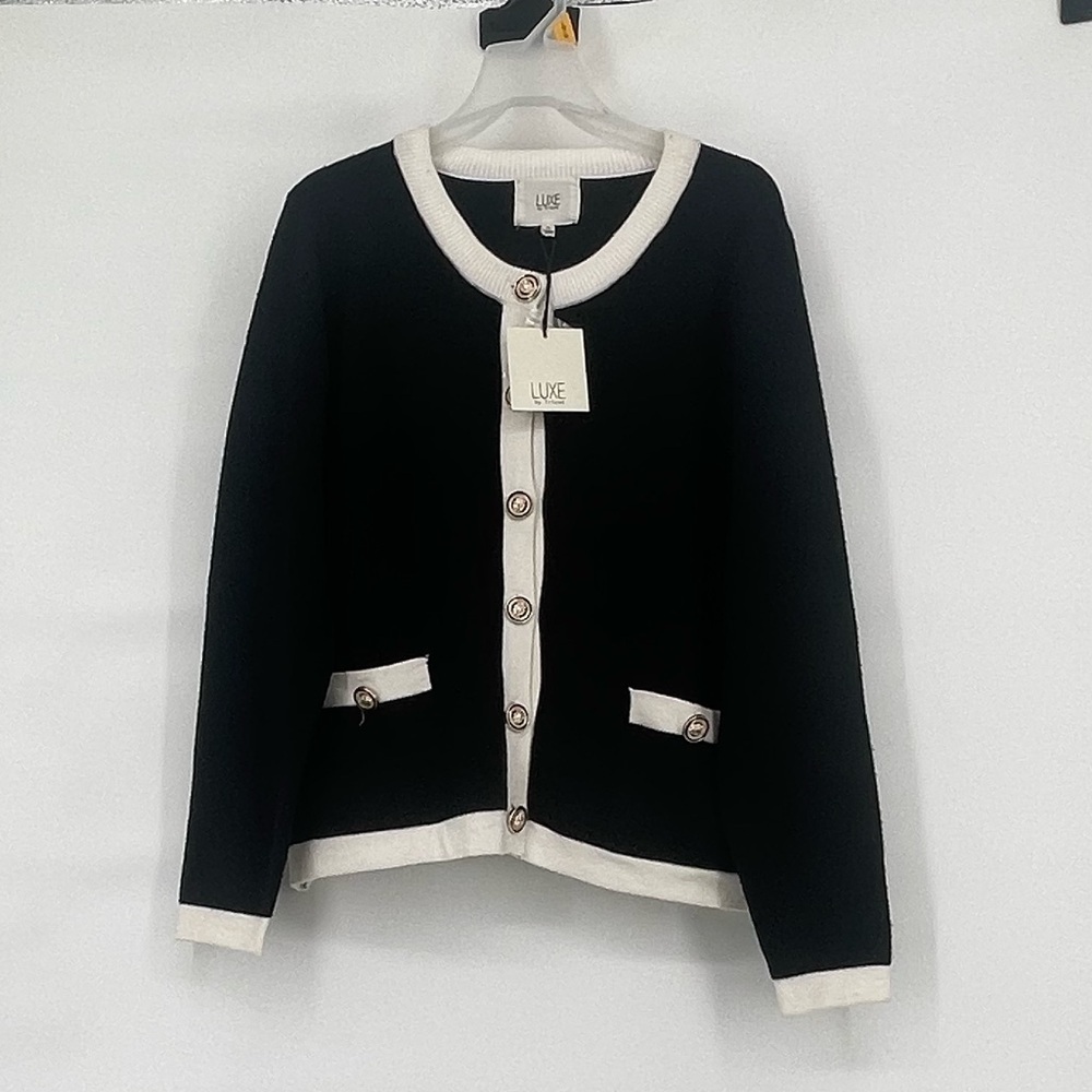 Luxe by tricot nwt nautical gold button cardigan